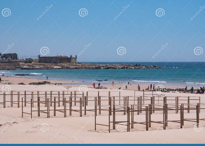 Matosinhos Beach Beach in Matosinhos, Porto, Portugal with Beach Hut Frames in ... photo
