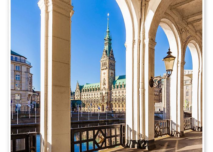 Alsterarkaden Town Hall and Alsterarkaden in Hamburg print by Dieterich ... photo
