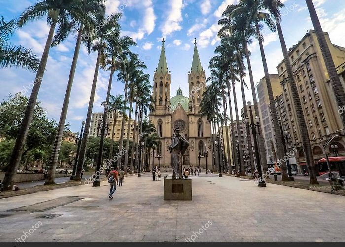 Cathedral Square Sao Paulo Brazil February 2018 People Walking Square Facade ... photo